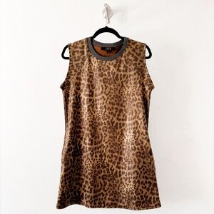 Ovi Animal Print Sleeveless Fall Winter Casual Chic Mini Dress Metallic Brown